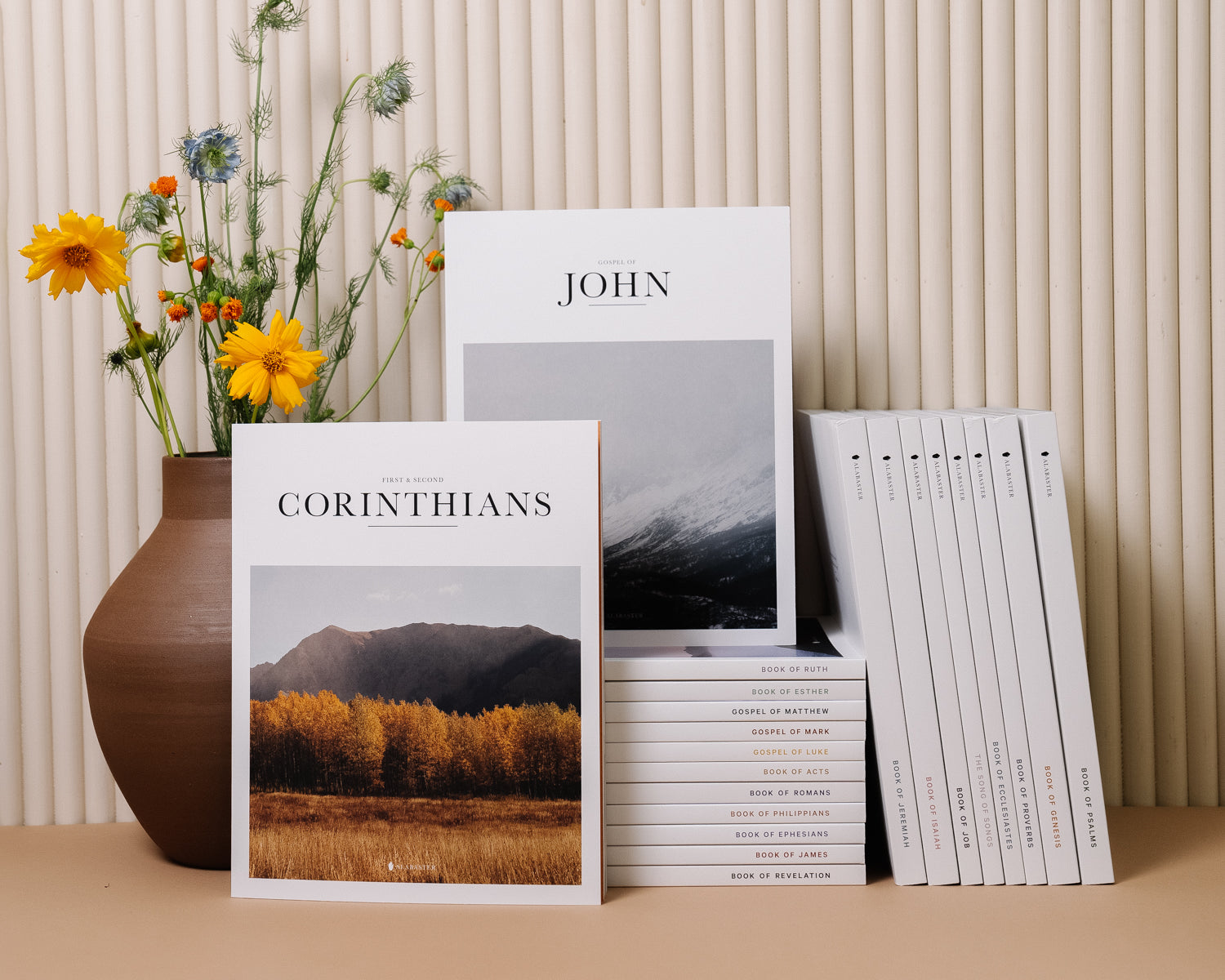 Alabaster books, including Corinthians and John