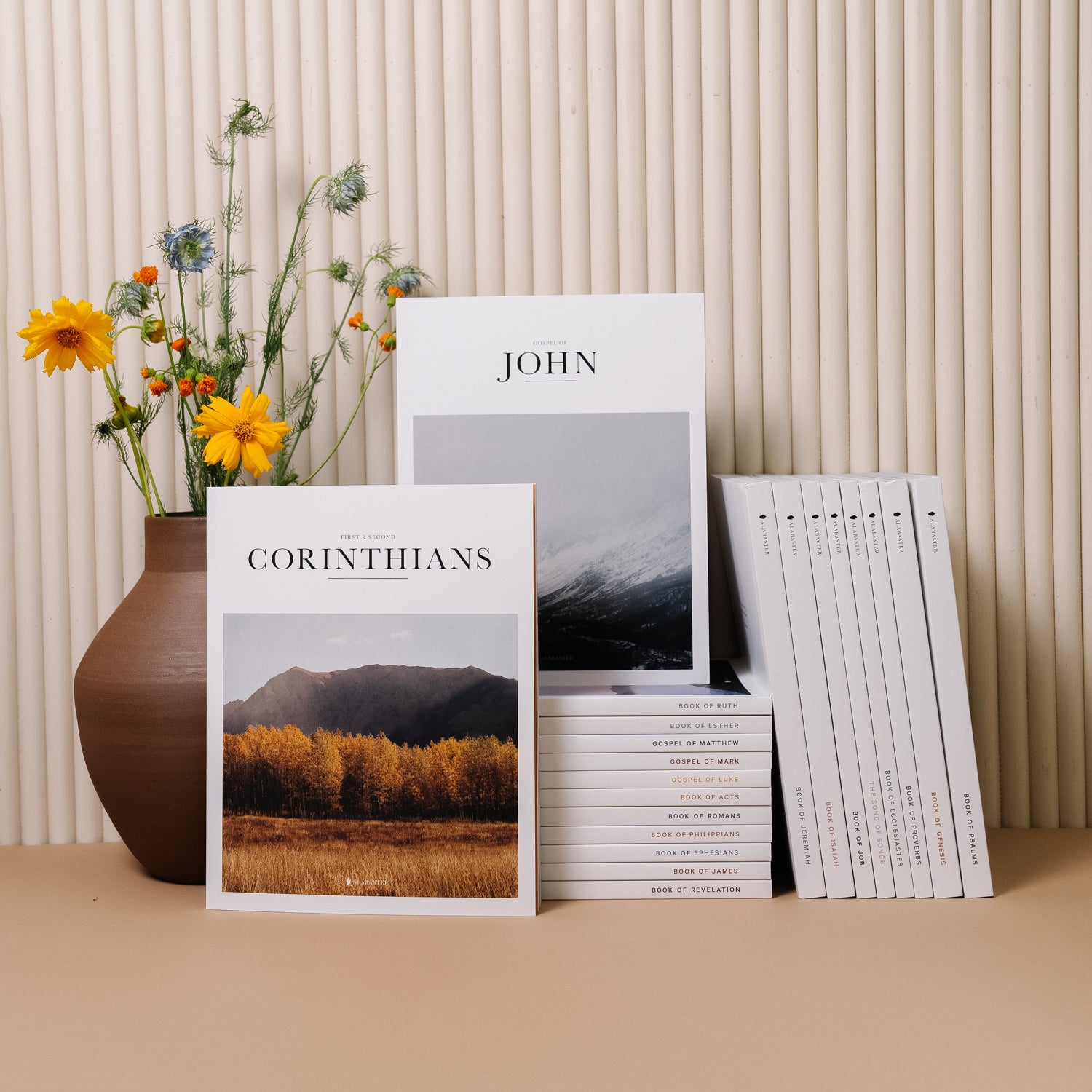 Alabaster books, including Corinthians and John