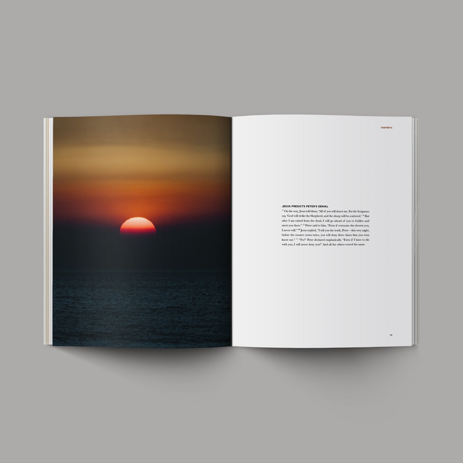 Book of Mark open, sunset image